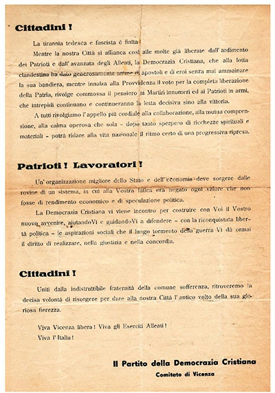 26 aprile 1945: Vicenza libera! (Art. corrente, Pag. 1, Foto generica)